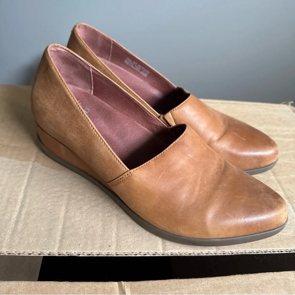 Dansko Shanda Luggage Waterproof Leather Wedge Heels 40 Womens Whiskey‎ Brown
